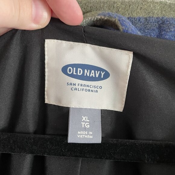 Old Navy Women XL Blue Striped Wool Blend Collarless Longline Blanket Coat NWT - Picture 9 of 14